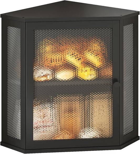 Bamboo Bread Box with Acrylic Window Display, Kitchen Countertop Storage,(Black, Medium)