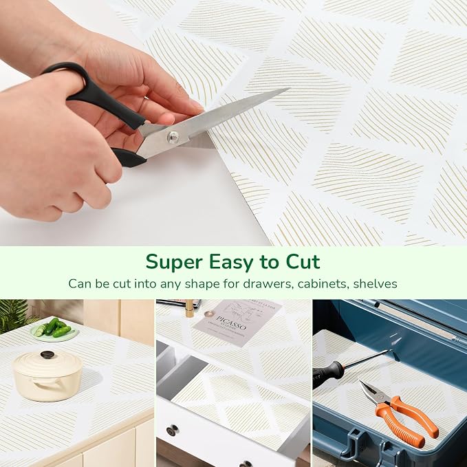 Drawer and Shelf Liner for Kitchen 11.8in x 20FT, Non-Slip Non-Adhesive Cabinet Liners for Cupboard, Dresser, Shelves, Tool Box, Pantry, Thickened Easy Install, Strong Grip, Yellow&White