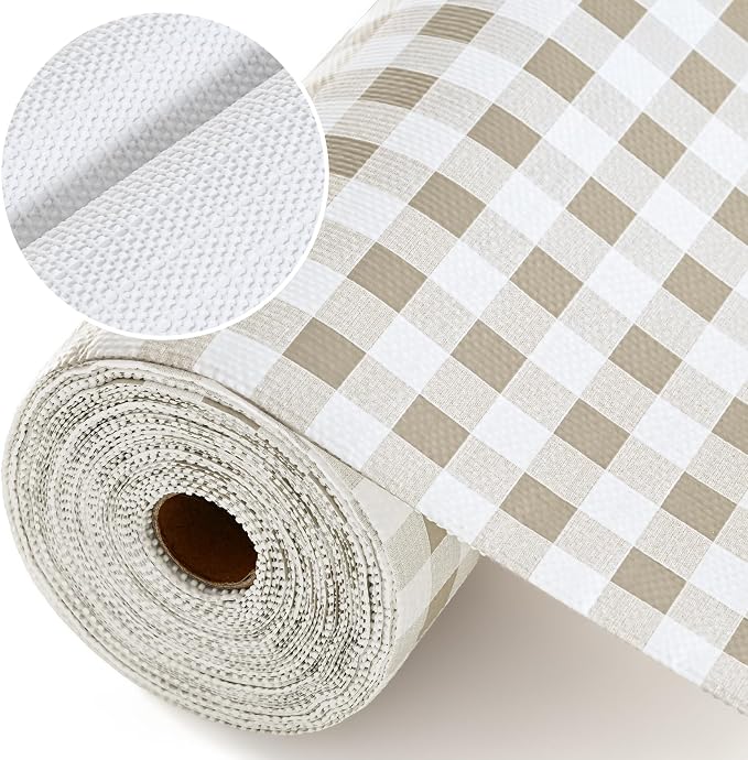 Green Gingham Drawer Liner, Non-Adhesive Shelf and Kitchen Cabinet Protector, 17.5IN x 10FT Non-Slip Strong Grip Waterproof Contact Paper, Smooth Surface Liners for Cabinets, Bathrooms, Cupboard
