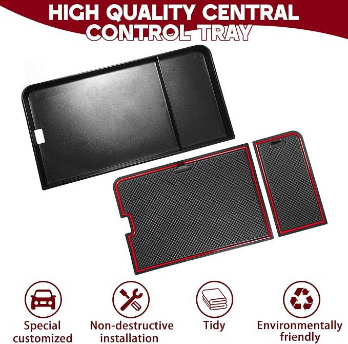 Center Console Organizer Tray for Ford F150 2021-2024/Lightning XLT 2022-2024 Interior Accessories Hidden Insert Storage Box with USB Hole Fit Front Shifter Open Pocket (Red)