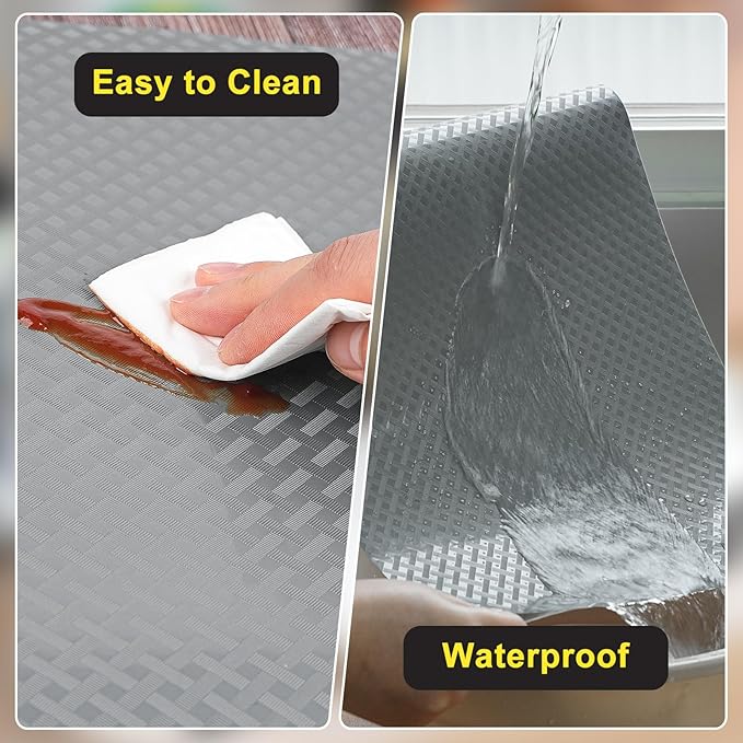 Refrigerator Liner, Waterproof Shelf and Drawer Liners for Kitchen Cabinet, Bathroom Under Sink Mat Non Adhesive Fridge Liner EVA Place Mats Roll - Grey 17.7"×118"