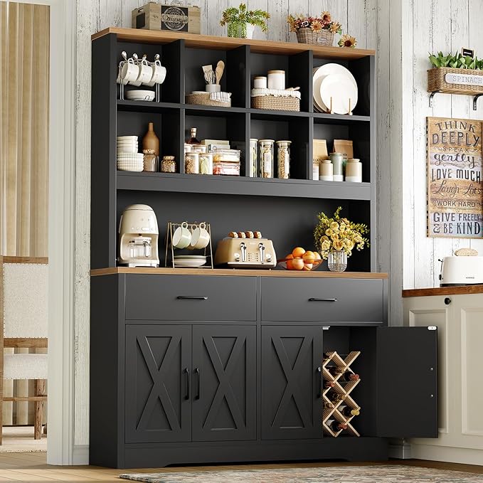 TEENFON Bookshelf and Bookcase, 5 Tier Floor Standing Bookshelves, Large Bookcases with Drawers and Storage Cabinet, 8 Open Storage Shelves and Printer Stand for Study, Living Room, Office