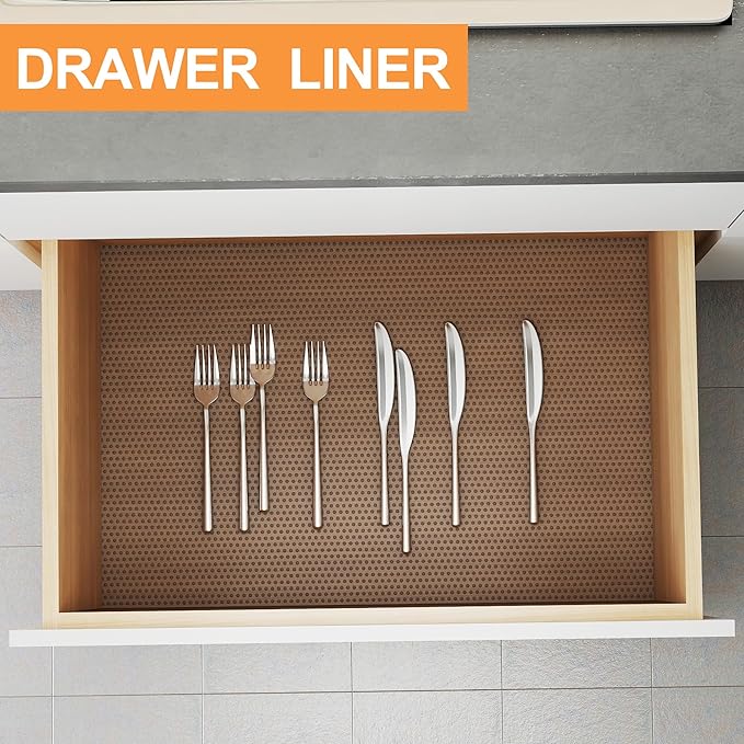 FLPMIX Shelf Liners for Kitchen Cabinets: 16" x 25' Clear Waterproof Drawer Mat - Translucent Grey Non-Adhesive Easy to Cut Refrigerator Liner for Pantry Shelving