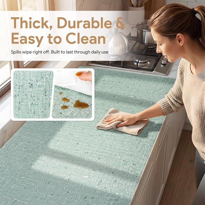 Shelf Liners Green 17.7'' X 96'' Drawer Liner for Kitchen Cabinet Non Adhesive, Strong Grip Anti Slip Cabinet Liners for Shelves, Oil-Proof Waterproof Cupboard Liner