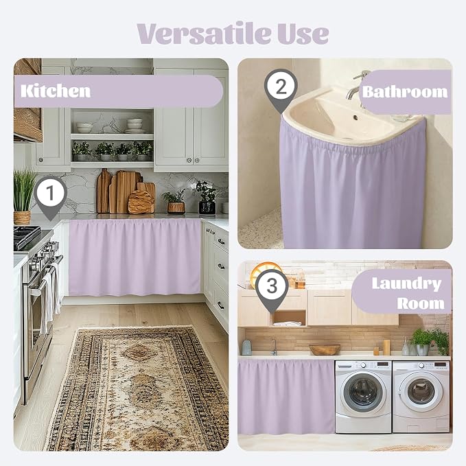 Sink Skirt Bathroom, Self Stick Adhesive Waterproof Fabric, Under Sink Curtain Skirt, Pedestal Sink Accessories Decor, Bathroom Storage Decor(Purple)