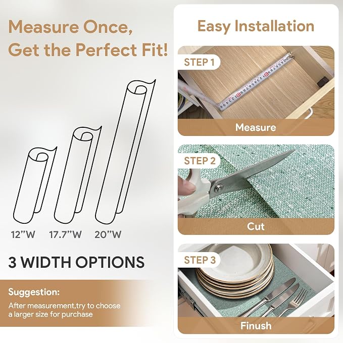 Shelf Liners Green 17.7'' X 96'' Drawer Liner for Kitchen Cabinet Non Adhesive, Strong Grip Anti Slip Cabinet Liners for Shelves, Oil-Proof Waterproof Cupboard Liner