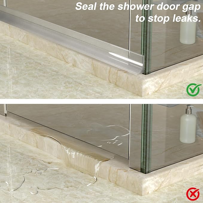 39" Shower Threshold Water Dam Silicone Shower Water Guard Collapsible Shower Door Bottom Seal Shower Splash Guard for Wet and Dry Separation