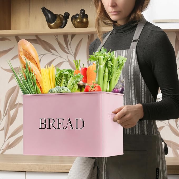 Jolitac Bread Box for Kitchen Countertop, Metal Bread Box for Kitchen Counter Extra Large & Farmhouse Style Bread Holder Bread keeper Food Storage Container