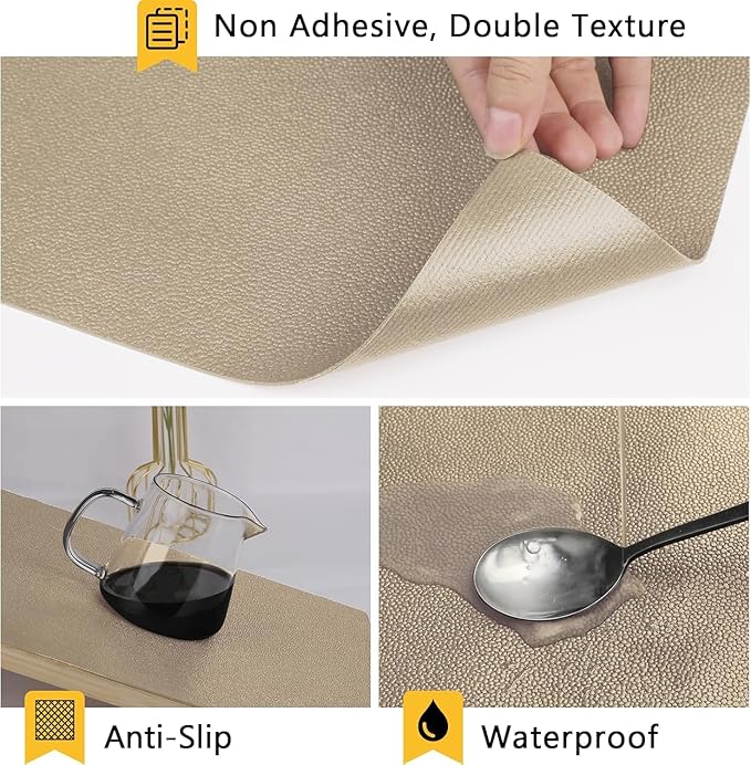 WochiTV Shelf Liner for Cabinets, Drawer Non Adhesive Non Slip Foam Mat for Kitchen, Pantry, Bathroom, Cupboard, Garage, Closet, Shelves, Drawer, Tool Box, Tan 23.6 x 236 inches