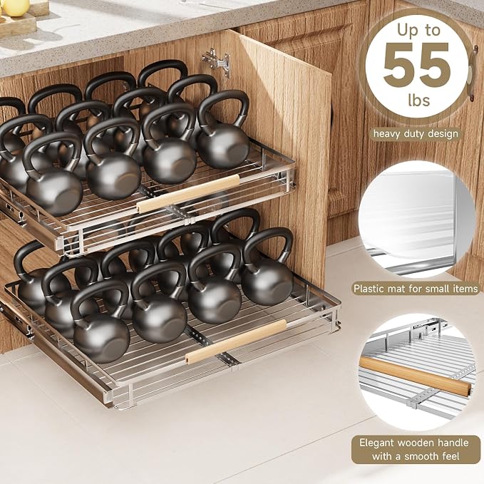2 Pack Expandable Pull Out Cabinet Organizer，Side Mounting 11.8~18"x17.3"Cabinet Pull Out Shelves, Expandable Slide Out Spice Rack for Cabinet for Kitchen Bathroom Office