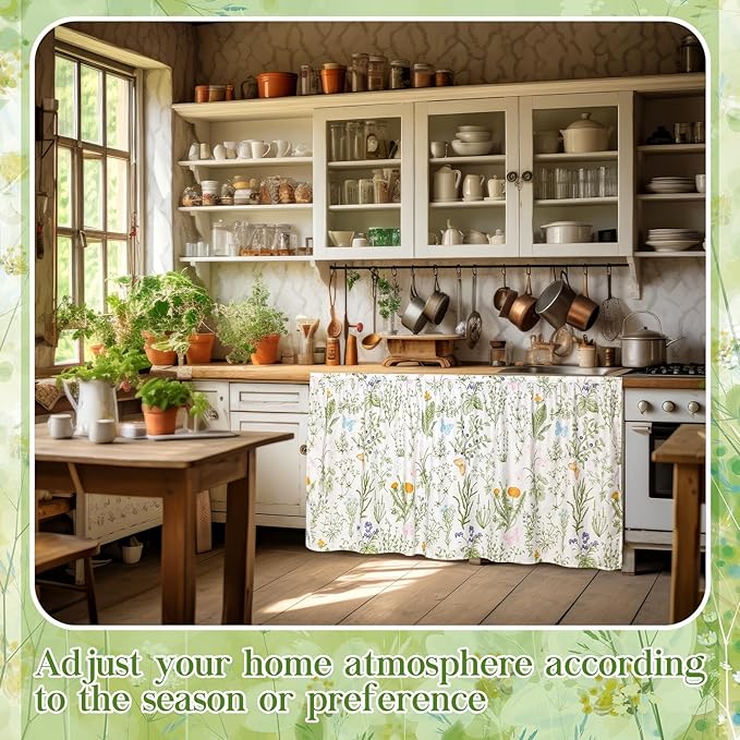 VitalCozy Cabinet Curtains 28"w x 51"L Sink Skirt for Bathroom Diamond Stitch Self Adhesive Waterproof Fabric Short Curtains for Kitchen Floral Dishwasher Curtain Cover for Home Farmhouse Rustic Drape