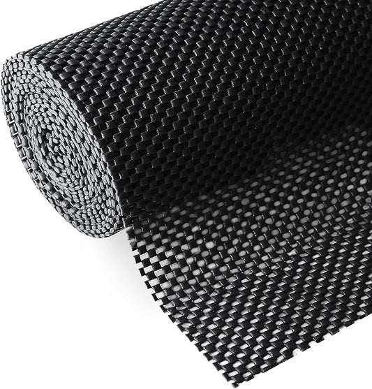 Shelf Liner, Non-Adhesive Roll Drawer Liners 12 Inches x 20 Feet for Drawers, Non Slip Grip Durable Strong Clean, for Cabinets, Kitchen, Storage, Desks, Kitchenware, Tableware, Black