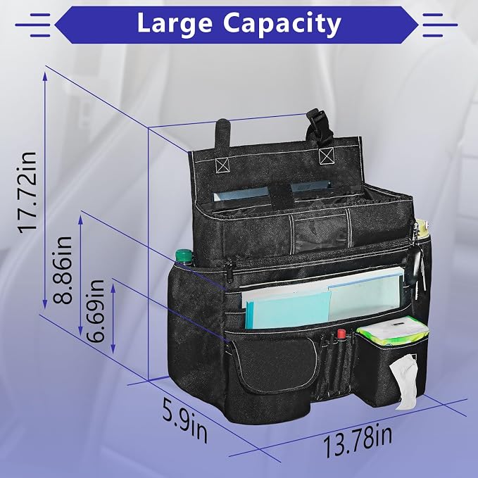 LIWSHWZ Seat Organizer Front Seat,Patrol Bag Law Enforcement with Large Storage,Universal Fit for Front & Back Seats,Dedicated Tablet and 17 Inch Laptop Storage,for Truck Office, Police,Black