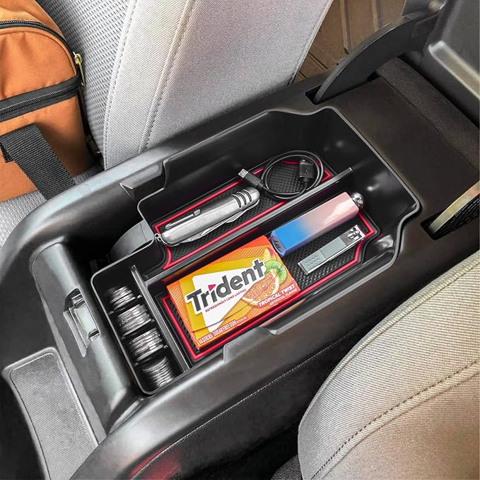 TACORBO Center Console Organizer Compatible with Chevy Colorado/GMC Canyon Accessories 2015-2020 2021 2022 Armrest Secondary Storage Box, ABS Materials,Red Trim