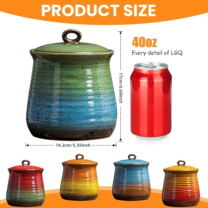 40 OZ Cookie Jar,Dog Treat Jar, Kitchen Canisters for Countertop for Food Storage Coffee, Tea,Flour, Beans, Spices, Nuts and More Ceramic Jar with Lid. (Green and Blue)