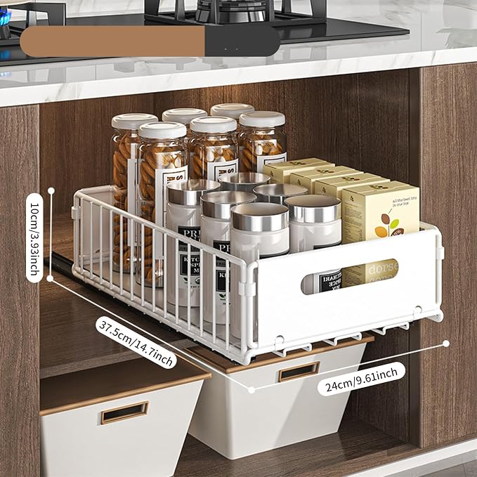 Pull Out Cabinet Organizers Large Capacity with Nano Adhesive Tallened Guardrail Anti Fall Design for Bathroom & Kitchen Cabinets Pantries (White, S-1Pcs)