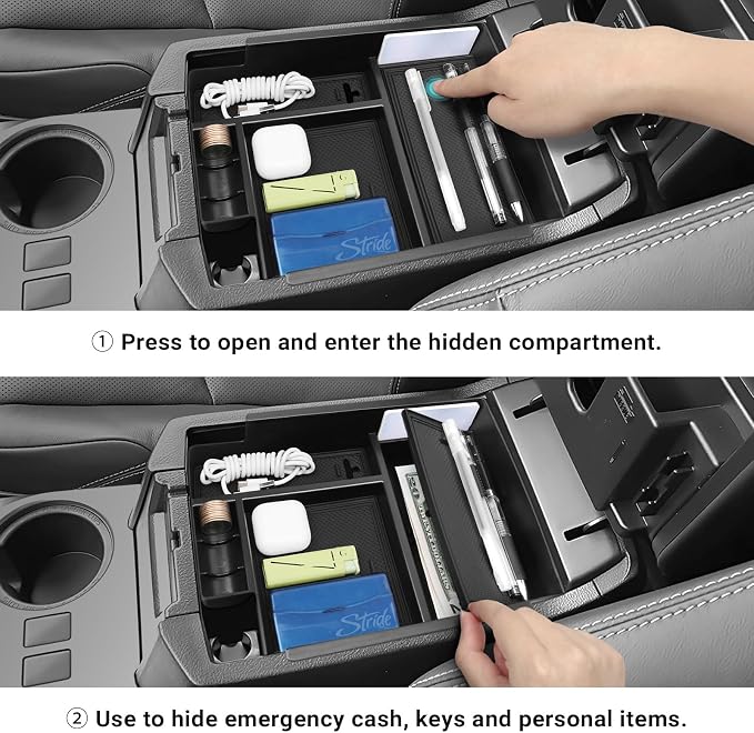 Hellet 2PCS Center Console Organizer Compatible with Toyota 2010-2020 2021 2022 2023 2024 4Runner Interior Accessories Storage Box Organizer Tray Hidden Storage Box