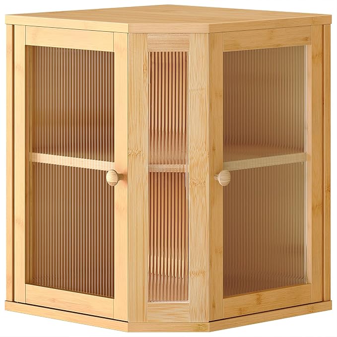 HOOBRO Bamboo Bread Box, Kitchen Countertop Corner Bread Box, Large Capacity 2-Tier Bread Container, Bread Storage Container with Dual Rippled Acrylic Doors, for Kitchen Food Storage, Natural YL12MB01