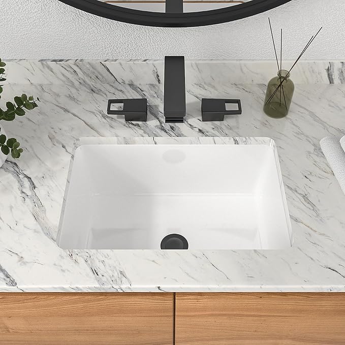 Mocoloo Undermount Bathroom Sink 18 x 12 Inch Rectangle Porcelain White Ceramic Bathroom Sink 6 Inch Deep Basin with Overflow Small Lavatory Vanity Top Under Mounted the Counter