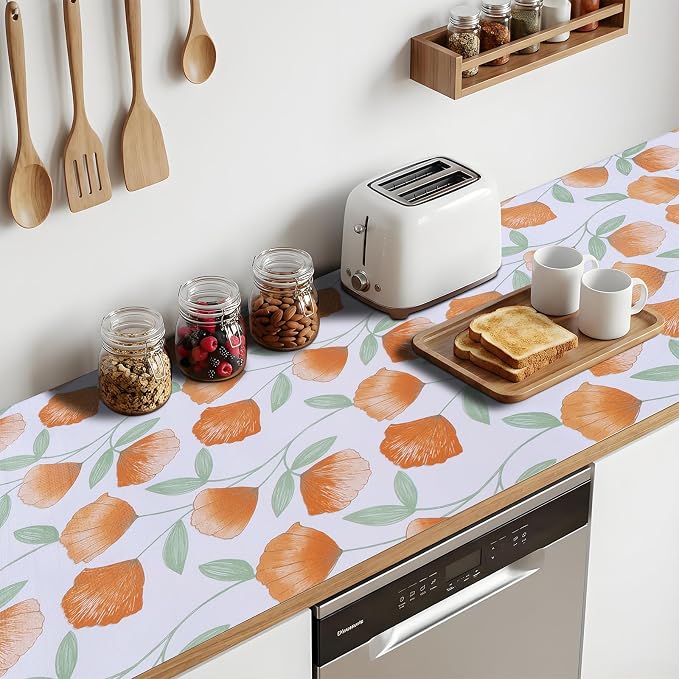 Shelf and Drawer Liner for Kitchen Cabinets 17.7'' X 96'' Non Adhesive Shelf Paper Strong Grip Anti Slip Cabinet Liners for Shelves, Oil-Proof Waterproof Cupboard Liner