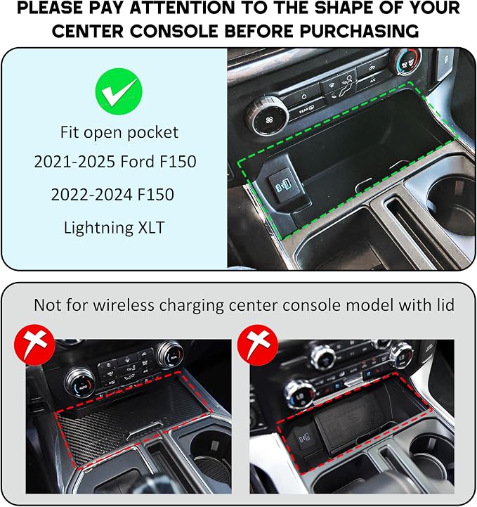 Center Console Organizer Tray for Ford F150 2021-2024/Lightning XLT 2022-2024 Interior Accessories Hidden Insert Storage Box with USB Hole Fit Front Shifter Open Pocket (Red)