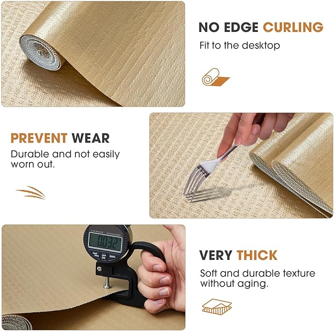 Drawer and Shelf Liner, Non-Slip Kitchen Cabinet Liners Non-Adhesive Thick Strong Grip Waterproof Washable Mats Protect Dresser Shelves Cupboard Bathroom Cabinets, Beige, 18 in X 20 FT
