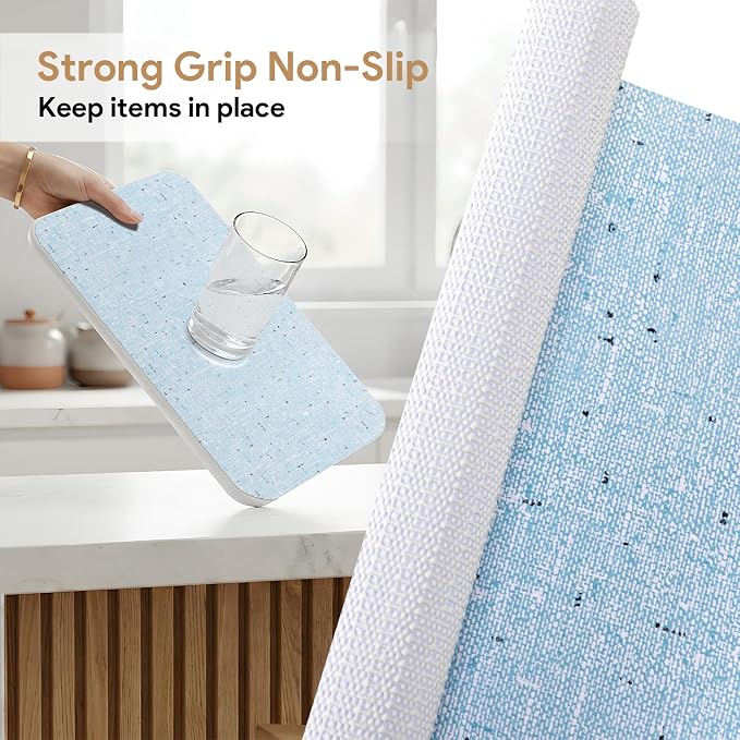 12'' X 240'' Blue Shelf Liner Drawer Liner for Kitchen Cabinet Non Adhesive, Strong Grip Anti Slip Cabinet Liners for Shelves, Oil-Proof Waterproof Cupboard Liner