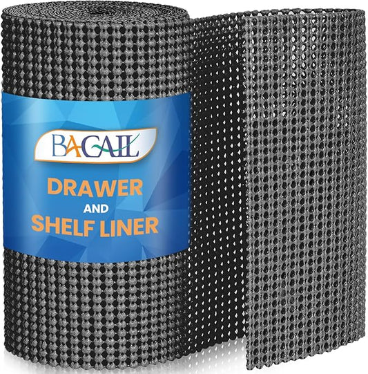 BAGAIL Non-Adhesive Shelf Liner, Thick Strong Grip Drawer Liners for Kitchen Cabinets, Heavy-Duty Easy Cut Cabinet Liners for Shelves, Pantry, Bathroom Cupboards - 12" x 30FT, Charcoal