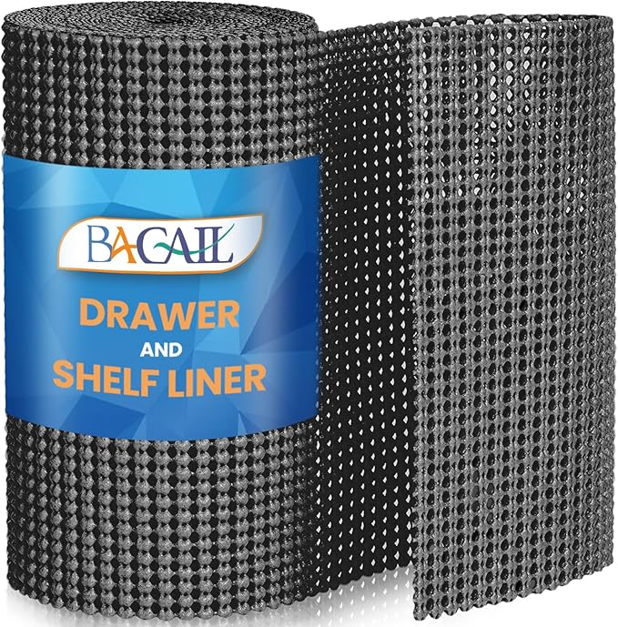 BAGAIL Non-Adhesive Shelf Liner, Thick Strong Grip Drawer Liners for Kitchen Cabinets, Heavy-Duty Easy Cut Cabinet Liners for Shelves, Pantry, Bathroom Cupboards - 24" x 20FT, Charcoal
