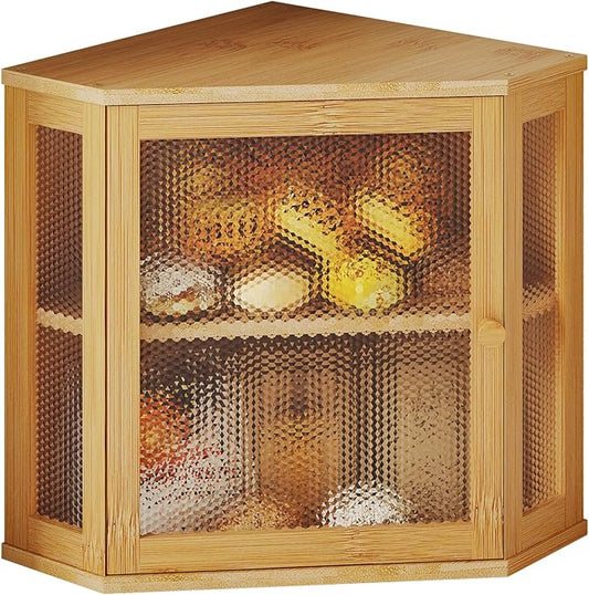 Bamboo Bread Box with Acrylic Window Display,Kitchen Countertop Storage, (Natual, Extra Lage)
