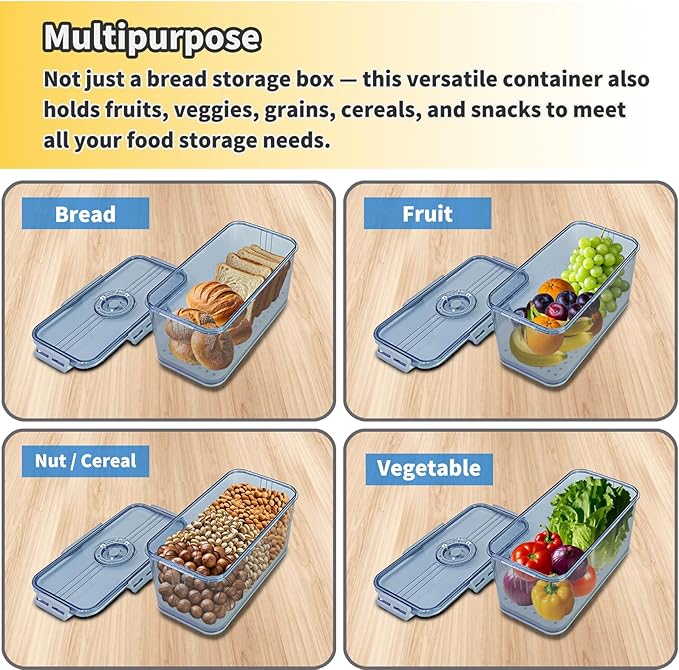 Bread Box for Kitchen Countertop, Airtight Bread Container with Lid, Time Recording Dial, and Draining Board, Bread Storage for Homemade Bread, Toast, Cookies (1 Grey)
