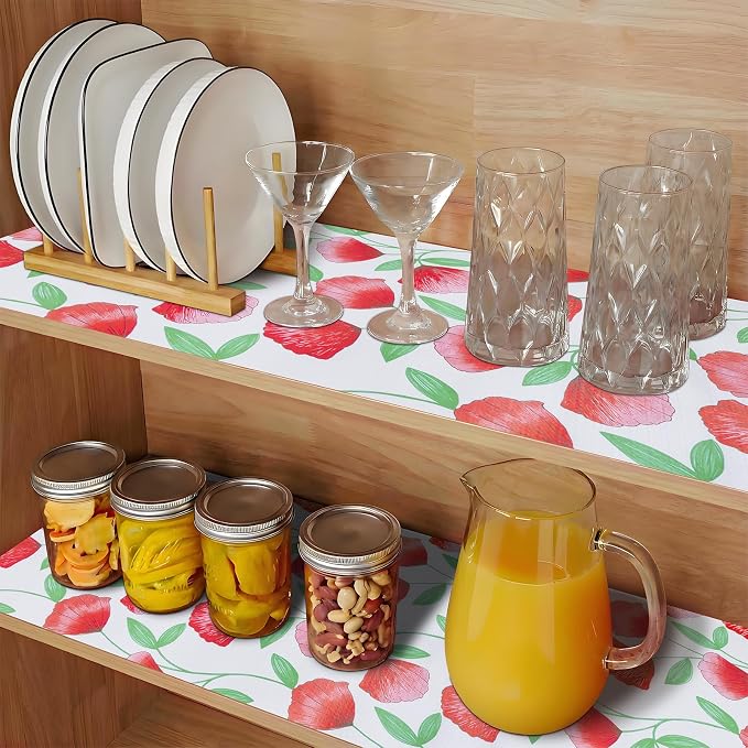 Non Adhesive Shelf Liner 5Rolls*17.7'' X 96'' Drawer Liner for Kitchen Cabinets, Waterproof Shelf Liners Durable Anti-Slip for Kitchen Cabinets Cupboard Liner