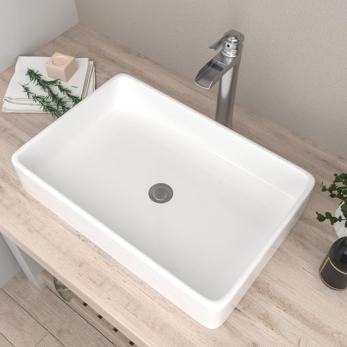 Mocoloo Rectangle Vessel Sink Above Counter 24"X16" Bathroom Sink Countertop White Porcelain Ceramic Lavatory Vanity Sink Basin