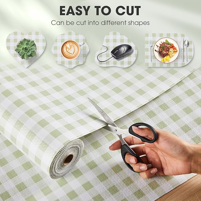 Drawer and Shelf Liner, Non-Slip Kitchen Cabinet Liners Non-Adhesive Thick Strong Grip Waterproof Washable Mats Protect Dresser Shelves Cupboard Bathroom Cabinets, Sage Green, 12 in X 20 FT