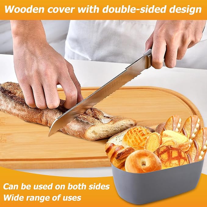 Bread Box For Kitchen Countertop,Bread Box with Cutting Board Lid Made with Bamboo Fiber,Bread Container Holder Keeper Keep Fresh I14.4x8.3x5.6 in……
