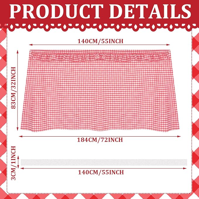Pink Ruffle Gingham Sink Skirt Self-Adhesive Bathroom Stitch Self Stick Adhesive Fabric Under Sink Curtain Skirt 55'' x 32'' for Bathroom Kitchen Laundry Utility Room Decor