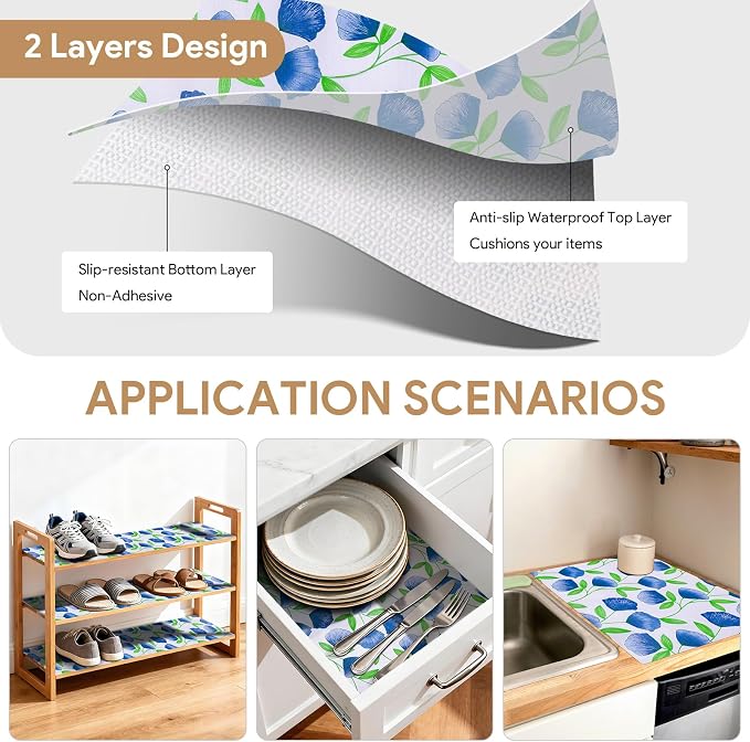 Non Adhesive Shelf Liner 10Rolls*12'' X 120'' Drawer Liner for Kitchen Cabinets, Waterproof Shelf Liners Durable Anti-Slip for Kitchen Cabinets Cupboard Liner