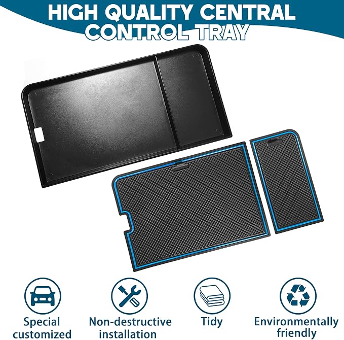 Center Console Organizer Tray for Ford F150 2021-2024/Lightning XLT 2022-2024 Interior Accessories Hidden Insert Storage Box with USB Hole Fit Front Shifter Open Pocket (Blue)
