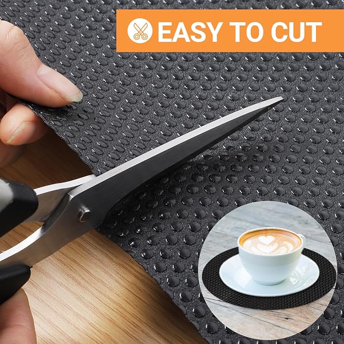 FLPMIX Shelf Liners for Kitchen Cabinets: 15" x 240" Black Easy to Cut Drawer Liner - Non-Adhesive Waterproof Cupboard Mat for Pantry Shelving
