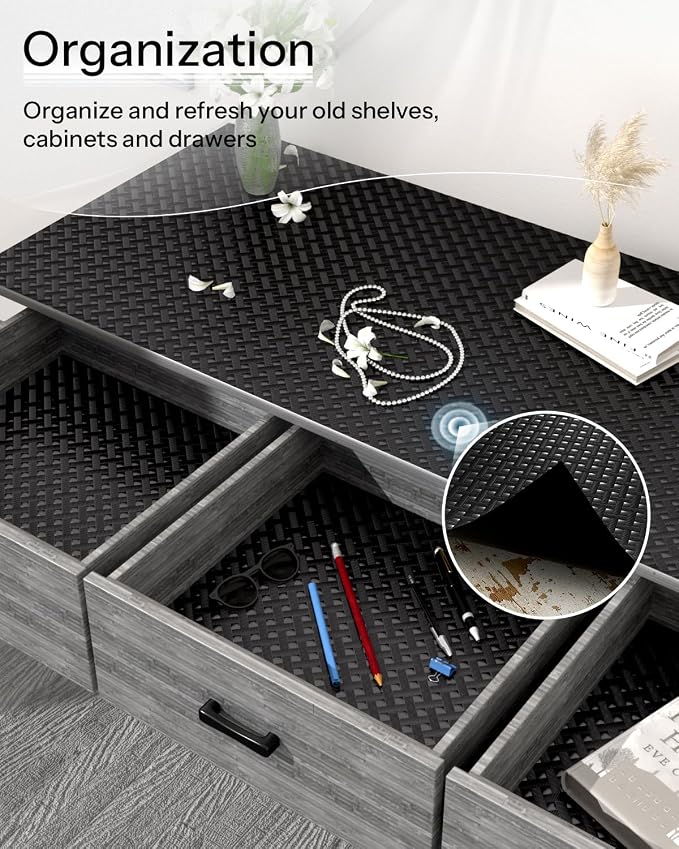 Shelf and Drawer Liner for Kitchen Cabinet, Non-Adhesive 18in x 120in Waterproof Contact Paper Refrigerator Liners Thickened Durable EVA Material Non Slip Mat for Dresser Cupboard Pantry Protector