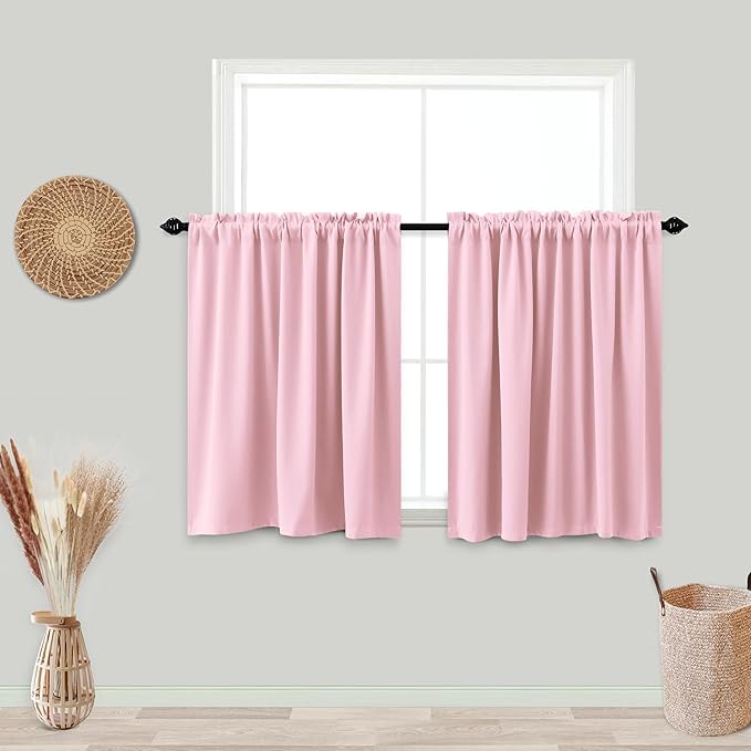 KOUFALL Pink Short Curtains for Bedroom 2 Panels Set Blackout Curtains for Small Windows Boys Room Width 24x24 Inch Length