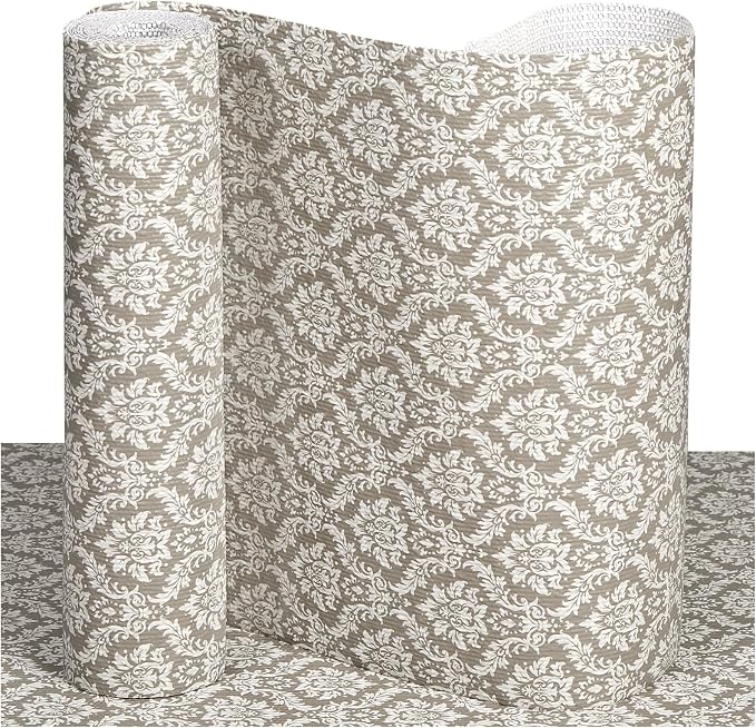 Drawer and Shelf Liner, Non-Slip Kitchen Cabinet Liners Non-Adhesive Thick Strong Grip Waterproof Washable Mats Protect Dresser Shelves Cupboard Bathroom Cabinets, Boho: Beige, 18 in X 20 FT