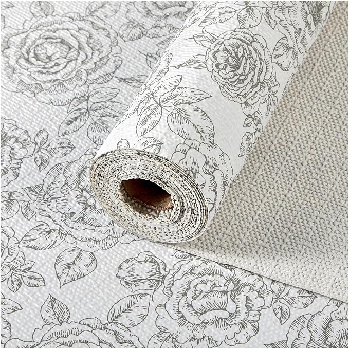 Drawer and Shelf Liner, Non-Slip Kitchen Cabinet Liners Non-Adhesive Thick Strong Grip Waterproof Washable Mats Protect Dresser Shelves Cupboard Bathroom Cabinets, Rose, 18 in X 10 FT
