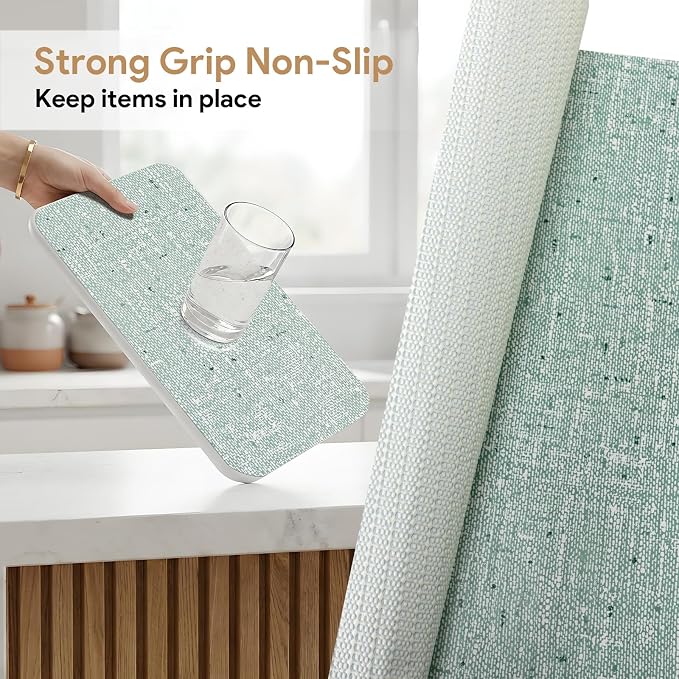 Shelf Liners Green 17.7'' X 96'' Drawer Liner for Kitchen Cabinet Non Adhesive, Strong Grip Anti Slip Cabinet Liners for Shelves, Oil-Proof Waterproof Cupboard Liner