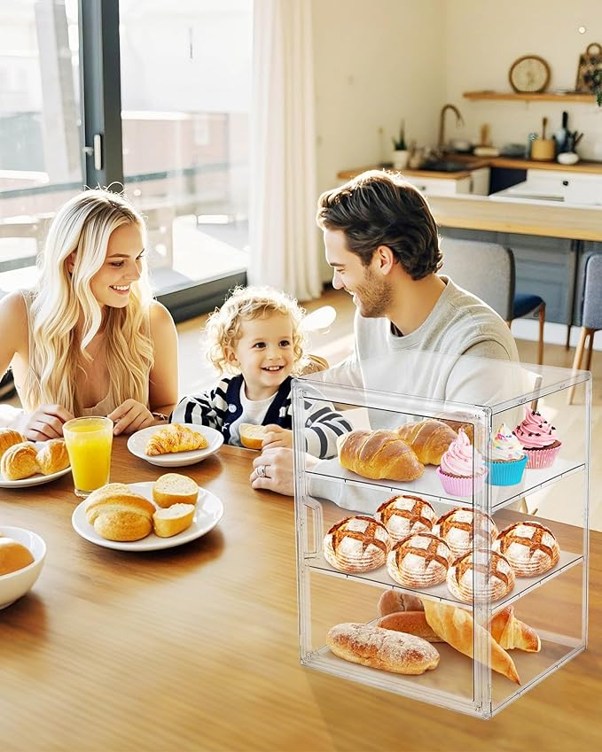 MEI NIAN Pastry Display Case, Bread Box for Kitchen Countertop, 4-Layer Adjustable Bread Box, Large Capacity Bread Storage Container for Home-Baked Breads, Muffins, Bagel, Bread Holder - 3 Pack