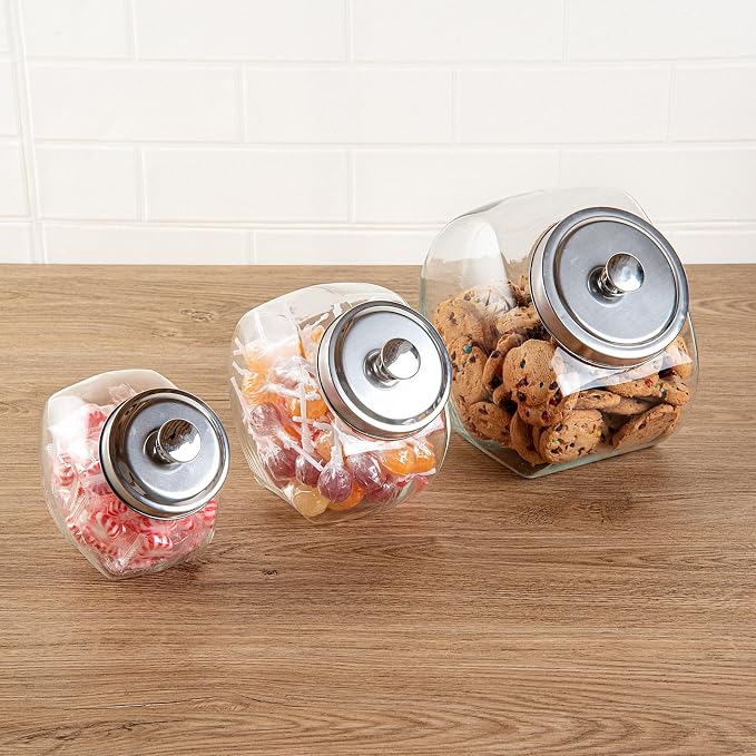 Restaurantware Vetri 1 Gallon Penny Jar 1 Durable Candy Jar - With Wide Spout Chrome Lid Clear Glass Cookie Jars For Kitchen Counter Dishwashable