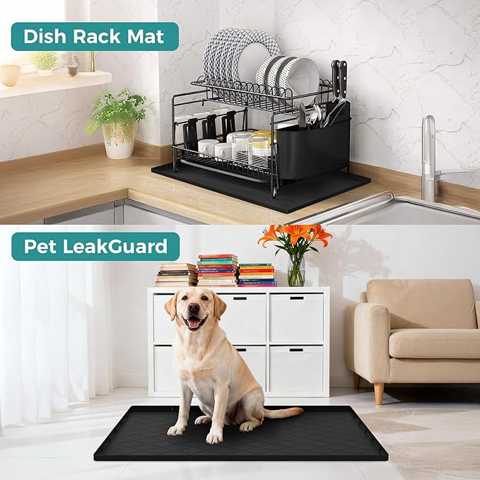 URMONA 28" x 19" Waterproof Silicone Mat in Multiple Sizes & Colors, Under Sink Mat for Kitchen & Bathroom, Pet Food Pad for Dogs & Cats, Kitchen Cabinet Liner, Multi-Purpose for Storage(Beige)