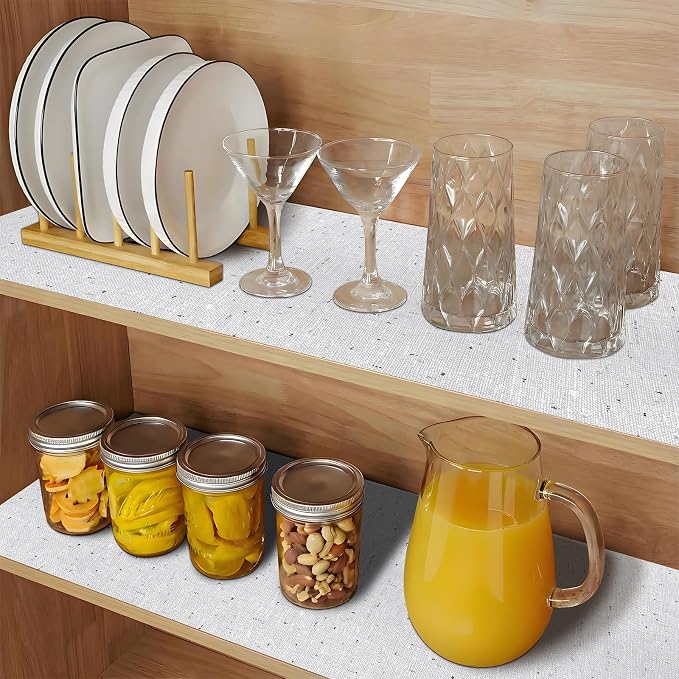 Shelf Liner 17.7'' X 96'' Drawer Liners Shelf Liners for Kitchen Cabinets Non Adhesive, Strong Grip Anti Slip Cabinet Liners for Shelves, Oil-Proof Waterproof Cupboard Liner