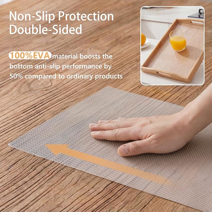 PABUSIOR Cabinet Drawer Liners for Shelves: 100% EVA Non Slip Clear Kitchen Cupboard Mats 14" x 120" - Non-Adhesive Waterproof Refrigerator Shelf Liner for Pantry Shelves Bathroom Ideal for Woman