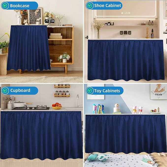 Fabric Sink Skirt Waterproof Self-Adhesive Bathroom Sink Skirt Diamond Stitch Design, 55 x 32 Inches, Adds Under Sink Storage (Dark Blue)